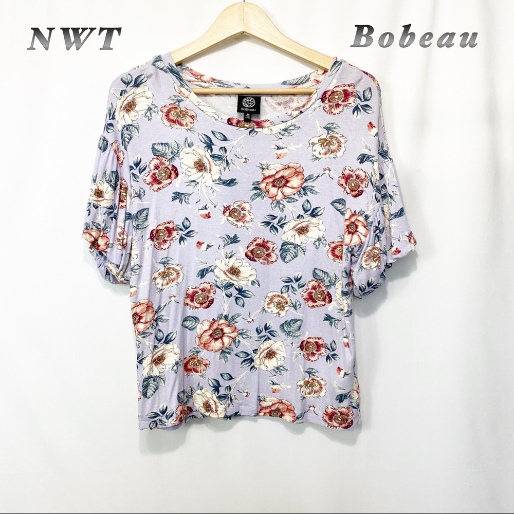 NWT-Bobeau-Oversized Floral Scoop Neck Short sleeve Tencel top XS